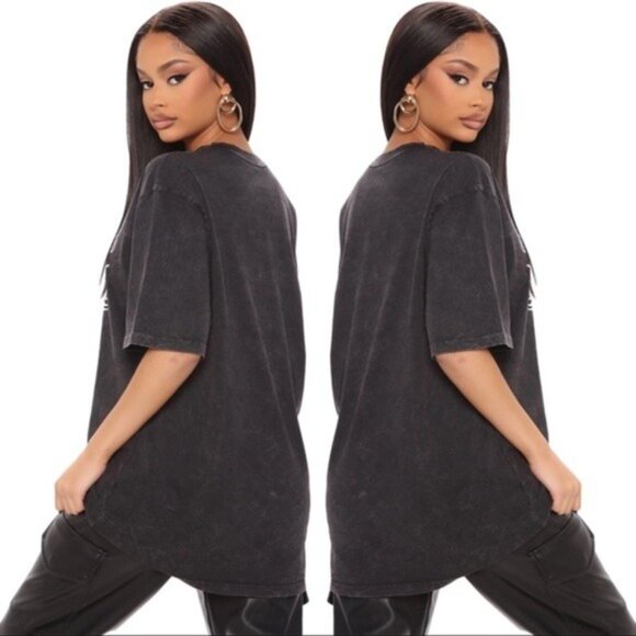 Fashion Nova ✦ Tattooed Mama Oversized Tee ✦ Black Wash White Script Graphic - Picture 5 of 9